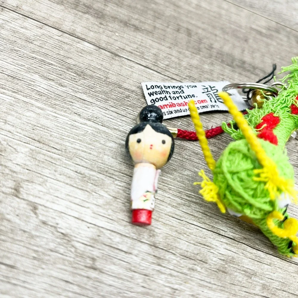 Kamibashi The String Doll Gang Long Dragon Keychain Green Handmade Charm Kokeshi